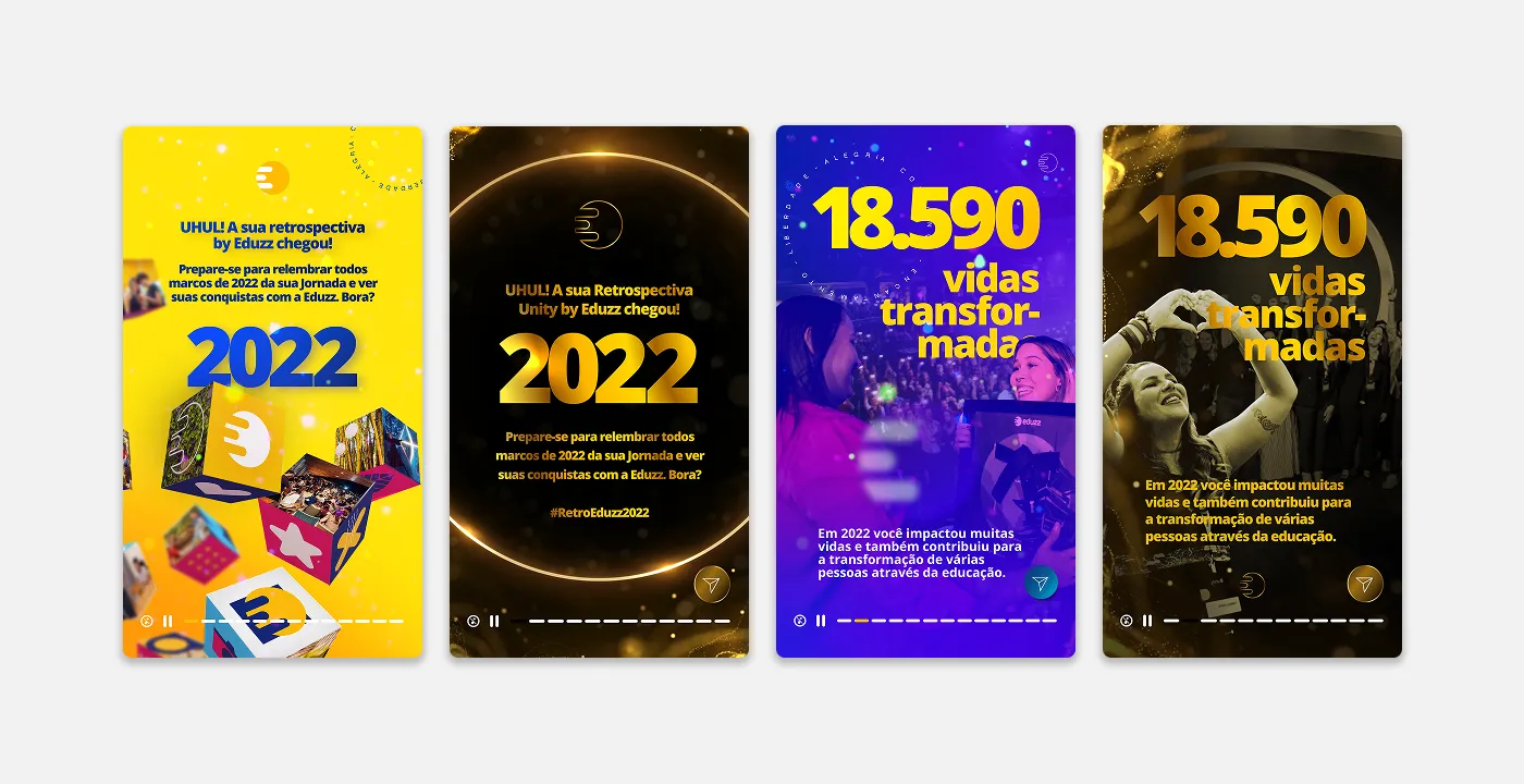 Primeiras telas da retrospectiva 2022 com o número de vidas transformadas em destaque