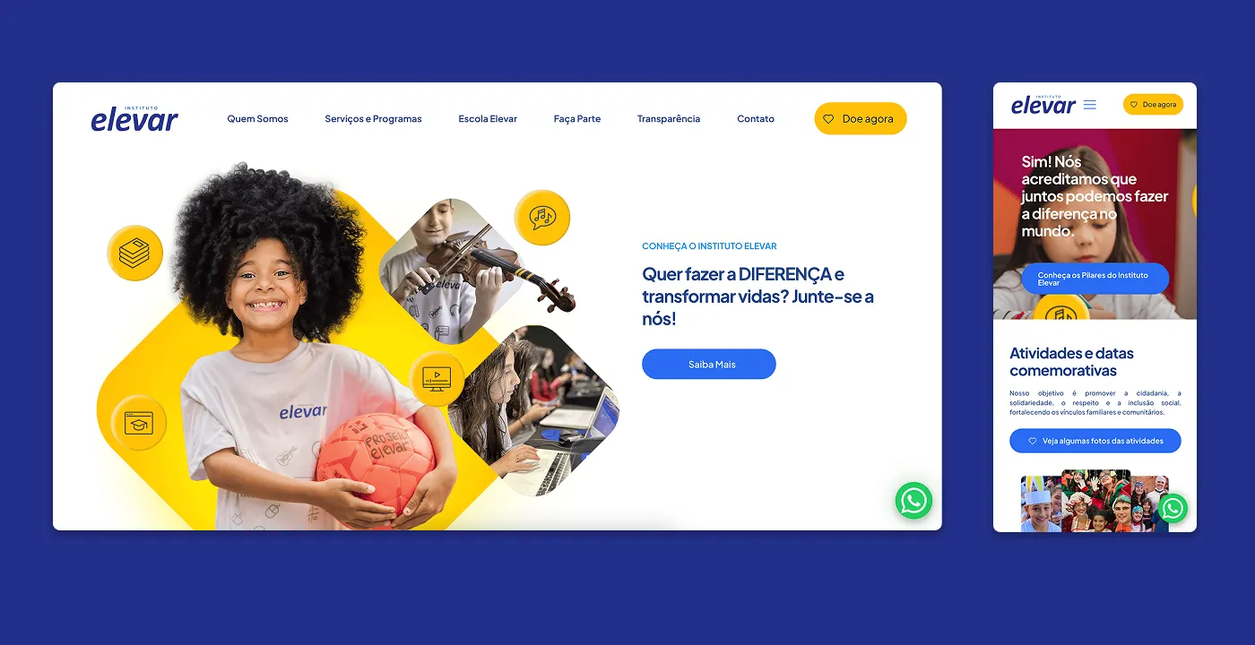 Site do Elevar em desktop e celular