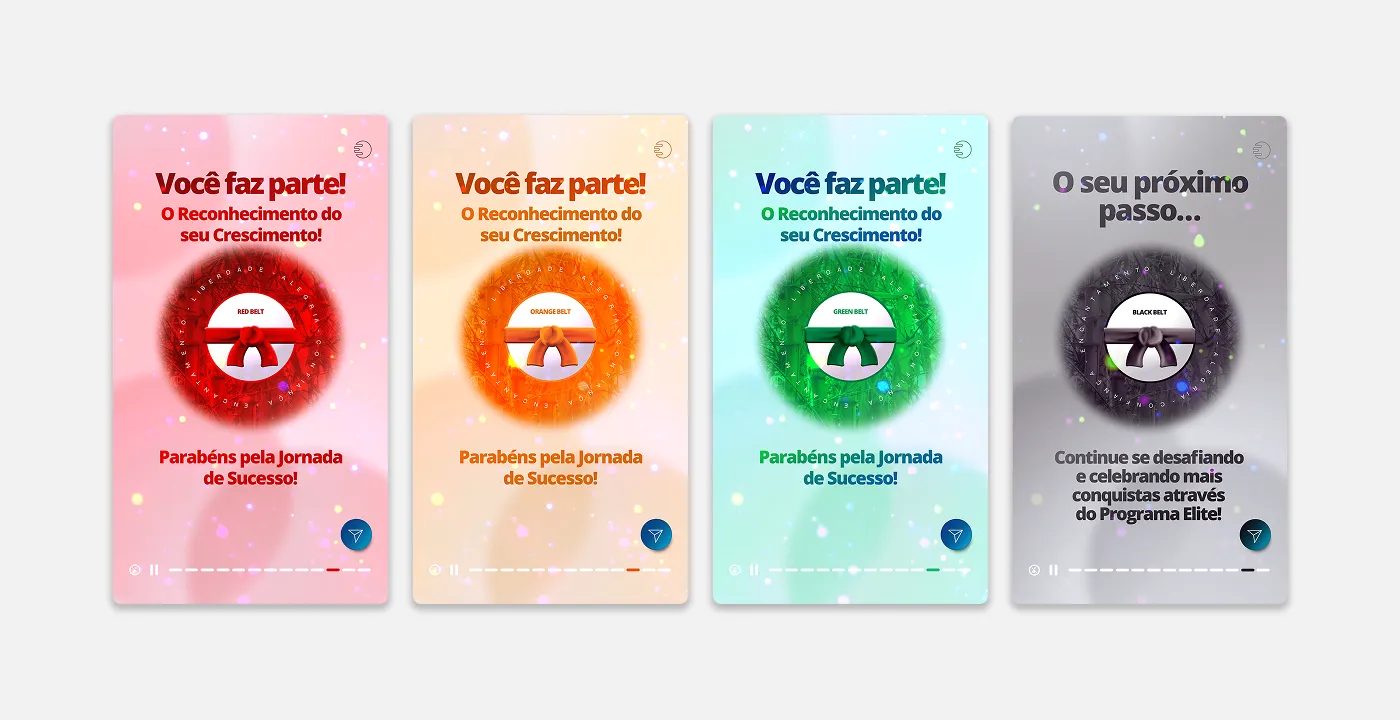 Telas coloridas de reconhecimento com a faixa do programa de crescimento