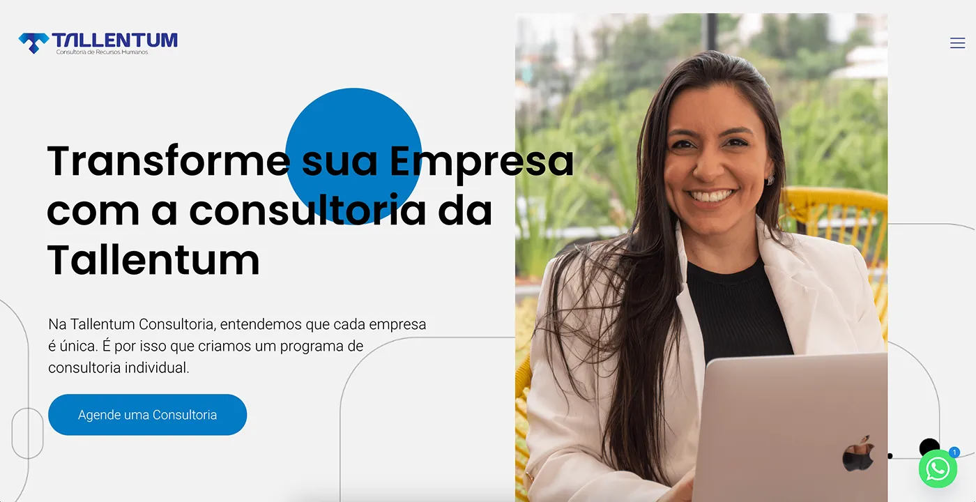 Home do site com a fundadora e chamada para consultoria