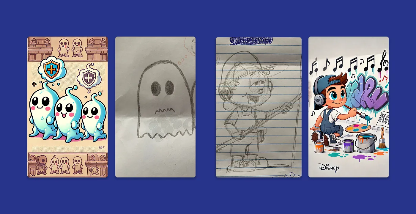 Mais desenhos de alunos e suas versões finalizadas