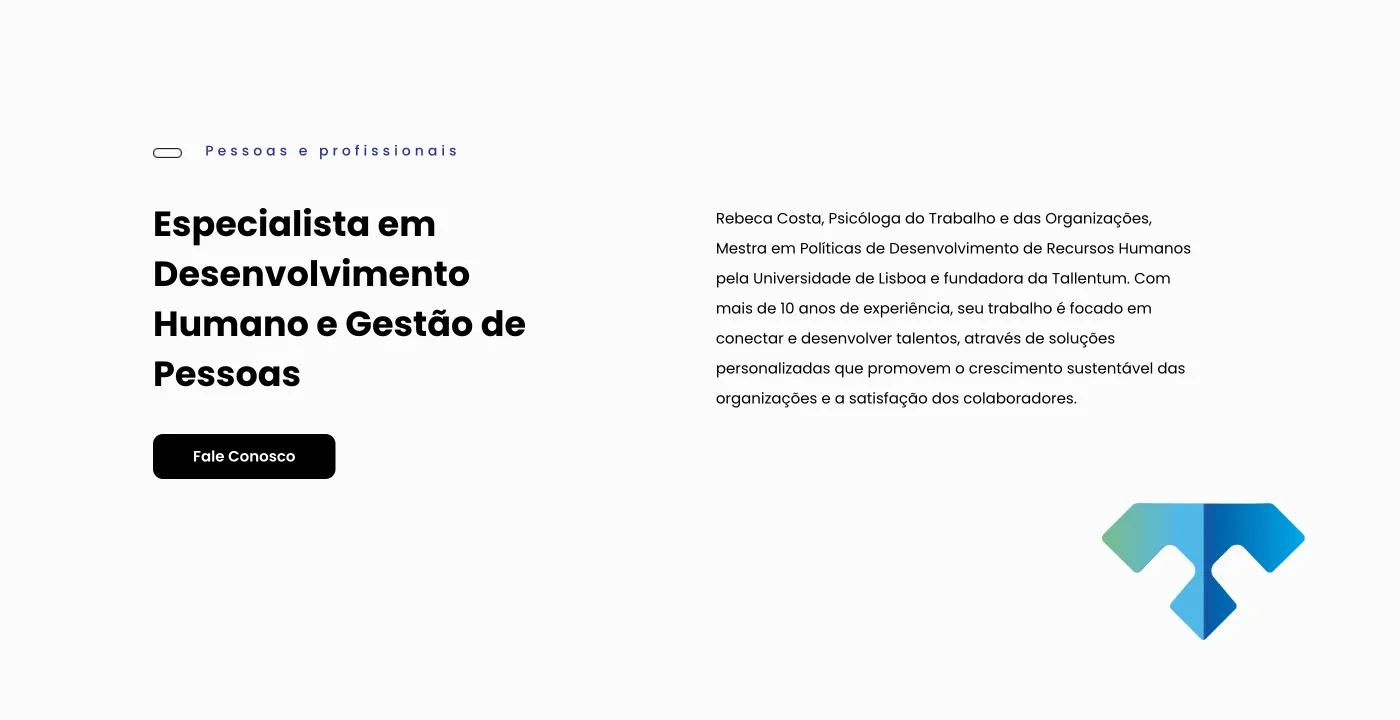 Seção sobre a especialista em desenvolvimento humano e gestão de pessoas