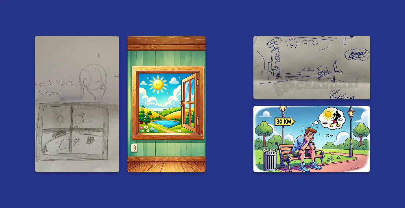 Esboços e ilustrações finais dos alunos